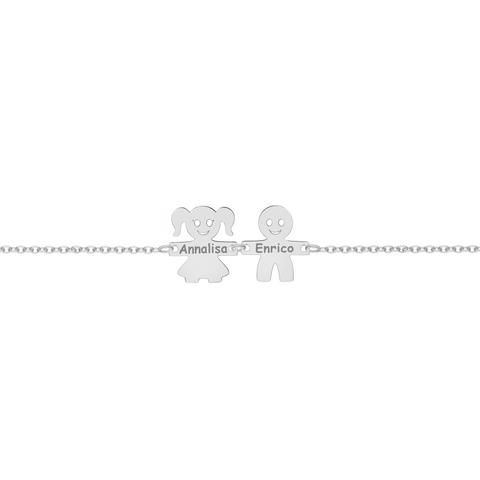 Bracciale con due piastrine bimbi con nomi personalizzati in argento 925‰