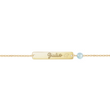 Bracciale per neonato con piastrina e perla in turchese personalizzata in argento placcata in oro giallo 18Kt