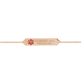 Bracciale con piastrina simbolo medico per allergie personalizzabile in argento placcato in oro rosa 18Kt