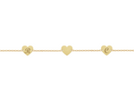 Bracciale con tre piastrine a cuore personalizzate in argento placcata in oro giallo 18Kt