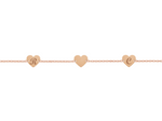 Bracciale con tre piastrine a cuore personalizzate in argento placcata in oro rosa 18Kt