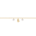 Bracciale con una lettera componibile personalizzabile con perle in argento placcato in oro giallo 18Kt