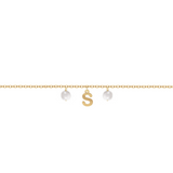 Bracciale con una lettera componibile personalizzabile con perle in argento placcato in oro giallo 18Kt