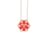 Collana con ciondolo simbolo medico per allergie personalizzabile con smalto ceramico in argento placcato in oro rosa 18Kt