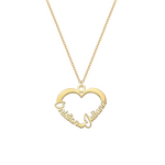 Collana con due nomi su forma cuore in argento placcato in oro giallo 18Kt personalizzata