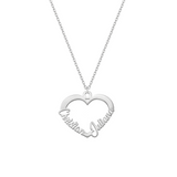 Collana con due nomi su forma cuore in argento personalizzata