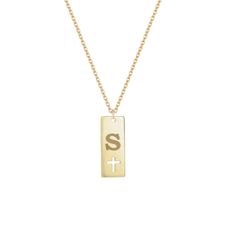 C47-S | Collana con piastrina verticale con croce personalizzabile in argento