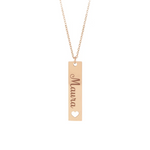 Collana con piastrina rettangolare verticale con cuore personalizzabile in argento placcato in oro rosa 18Kt