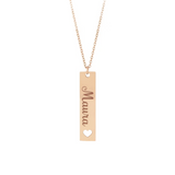 Collana con piastrina rettangolare verticale con cuore personalizzabile in argento placcato in oro rosa 18Kt