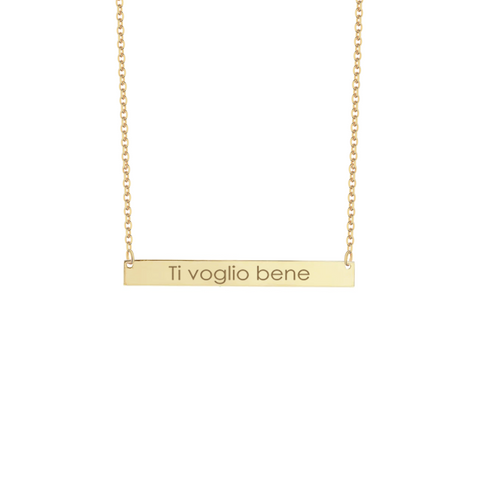Collana con piastrina rettangolare orizzontale personalizzata in argento placcato in oro giallo 18Kt