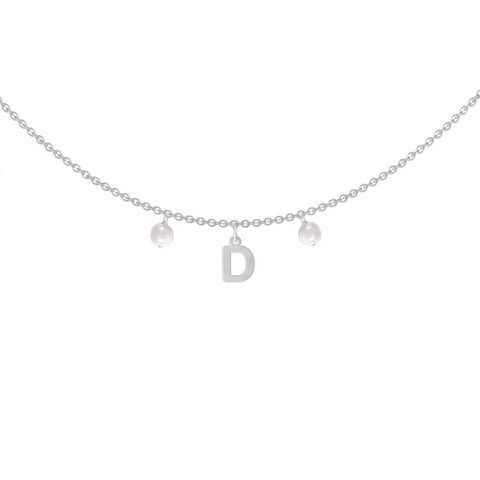 Collana con una letterina componibile e perle personalizzabile in argento 925‰
