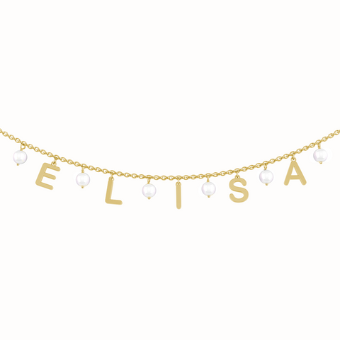 Collana con una o più lettere componibili e perle personalizzabile in argento placcato in oro giallo 18Kt