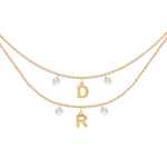 Collana a doppio filo con due lettere componibili personalizzabile con perle in argento placcata in oro giallo 18Kt