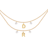 Collana a doppio filo con due lettere componibili personalizzabile con perle in argento placcata in oro giallo 18Kt