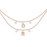 Collana a doppio filo con due lettere componibili personalizzabile con perle in argento placcata in oro rosa 18Kt
