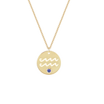 Collana con segno zodiacale Acquario personalizzabile in argento placcato in oro giallo 18Kt con zircone Blu