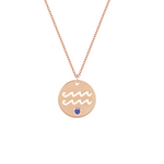 Collana con segno zodiacale Acquario personalizzabile in argento placcato in oro rosa 18Kt con zircone Blu