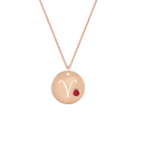 Collana con segno zodiacale Ariete personalizzabile in argento placcato in oro rosa 18Kt con zircone Rosso