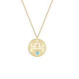 Collana con segno zodiacale Bilancia personalizzabile in argento placcato in oro giallo 18Kt con zircone Azzurro