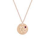 Collana con segno zodiacale Capricorno personalizzabile in argento placcato in oro rosa 18Kt con zircone Bordeaux