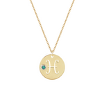 Collana con segno zodiacale Pesci personalizzabile in argento placcato in oro giallo 18Kt con zircone Verde Acqua