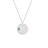 Collana con segno zodiacale Pesci personalizzabile in argento 925‰ con zircone Verde Acqua