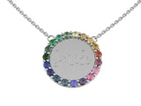 Collana con scritta su piastrina in oro bianco e pietre colorate
