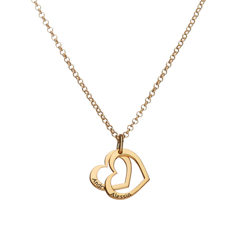 Collana con due piccoli cuori in oro giallo personalizzati