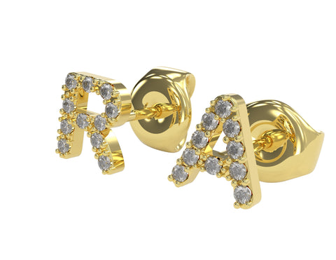Lobe-Ohrringe mit Blockbuchstaben in Gold und Diamant-Pavé
